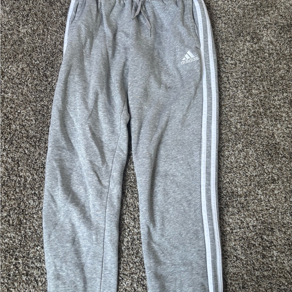 Adidas Kids Gray Joggers with White Stripes